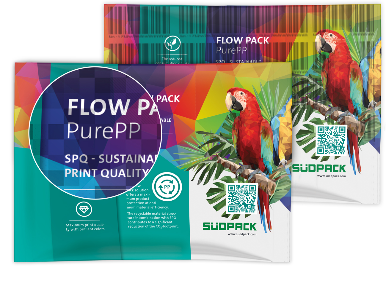 Dieses Bild zeigt eine mit Digimarc Digital Watermark-Codes bedruckte Flow Pack PurePP Verpackung von SÜDPACK.