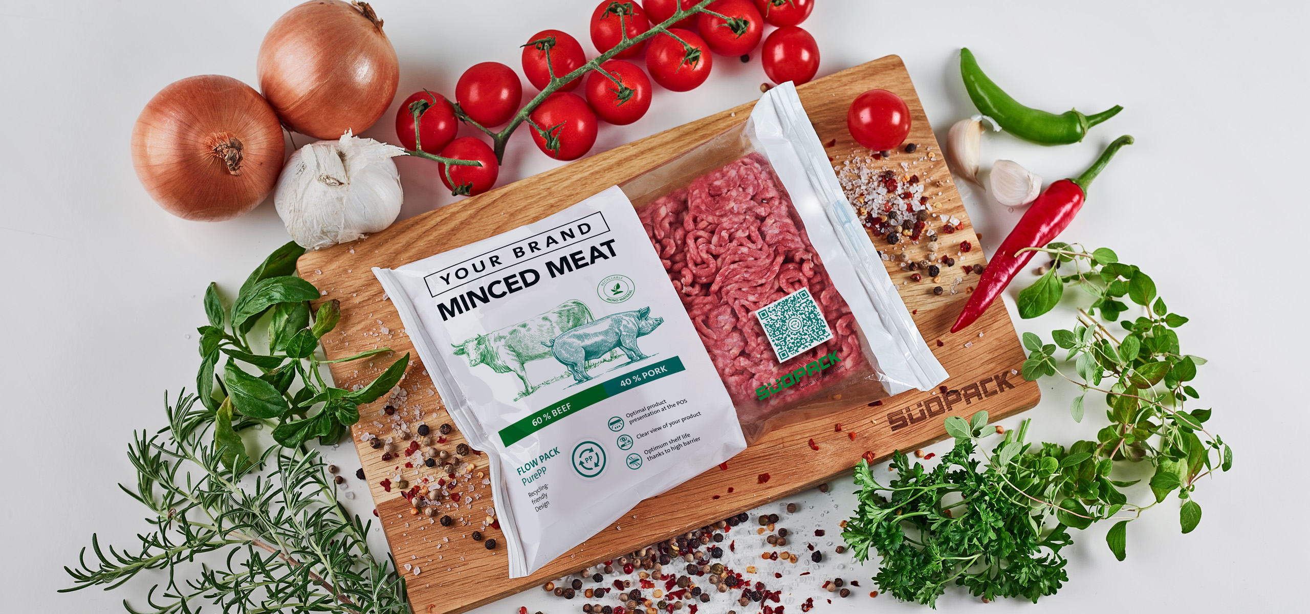 Flow-Pack Verpackung mit Hackfleisch