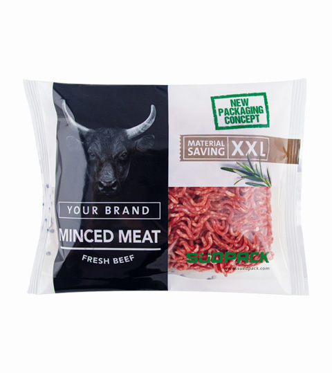 Flow Pack Verpackung mit Hackfleisch