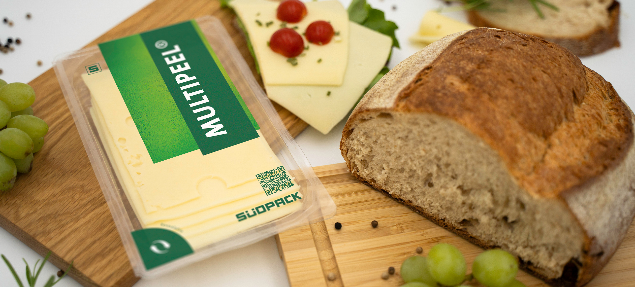 Image displays a multipeel film with packaged cheese