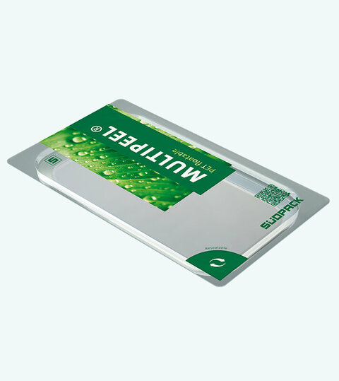 Bild zeigt eine Multipeel® xPET-Verpackung - Recycelbare Verpackung mit Wiederverschluss und Peel- Siegelung für hohe Prozesssicherheit