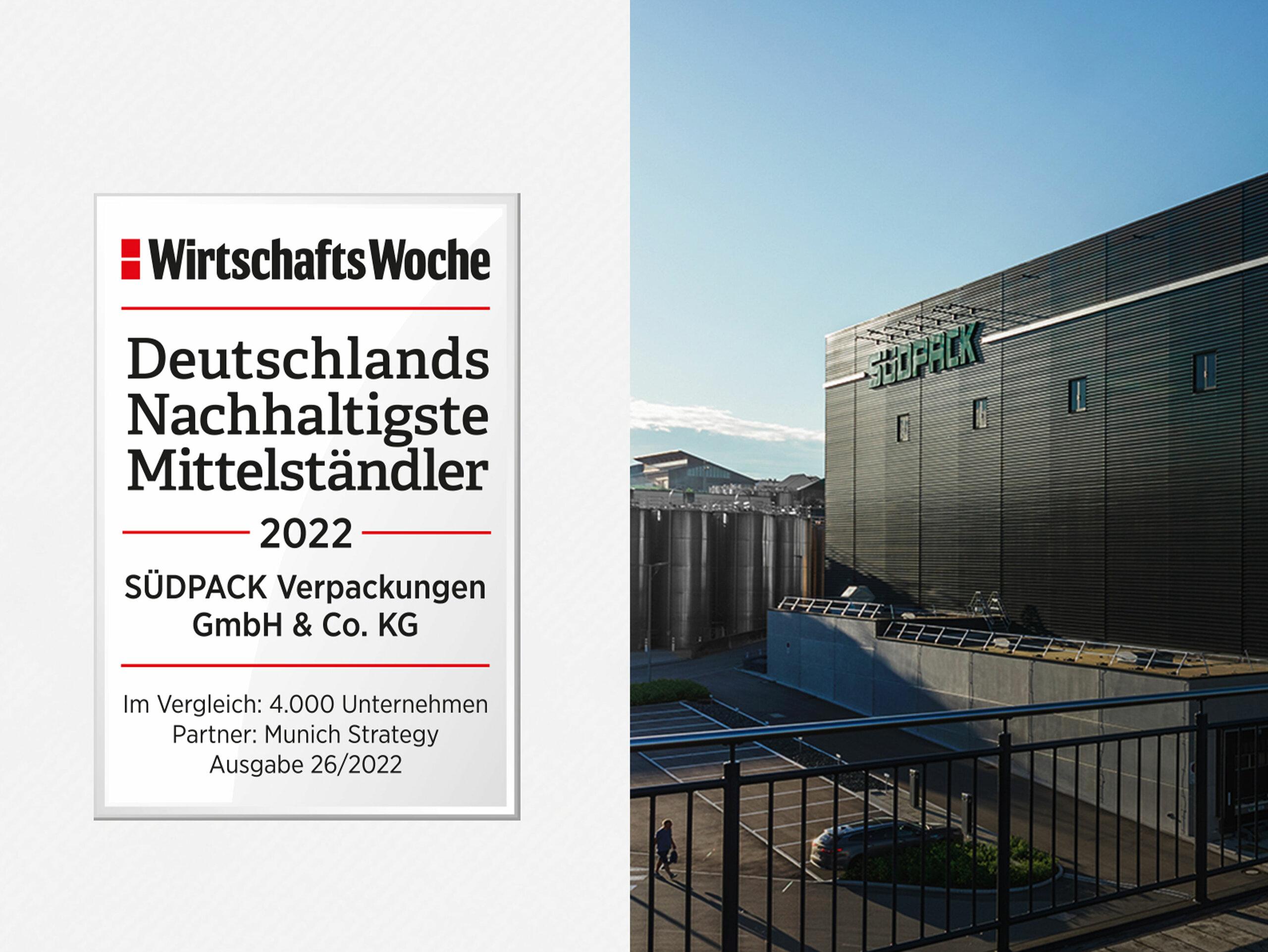 Image displays SÜDPACK logo with the text "Top 50 Most Sustainable Mid-Sized Companies in Germany