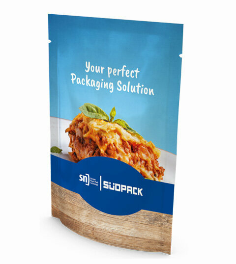 Doypack packaging with lasagna on the cover