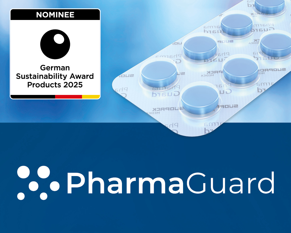 This image shows the PharmaGuard® product by SÜDPACK MEDICA, nominated for the German Sustainability Award in the Products 2025 category